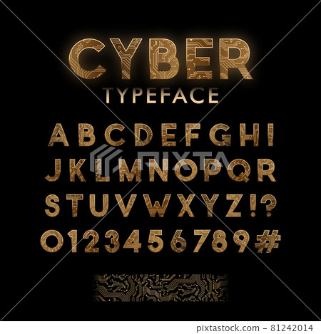 Golden circuit board pattern typeface.  81242014