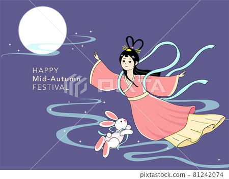 Mid Autumn festival goddess with rabbit and moon Mid Autumn festival goddess with rabbit and moon 81242074