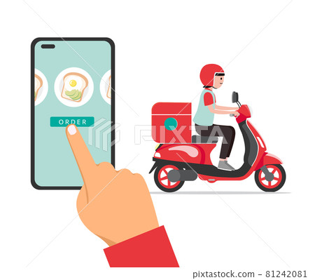 Fast food delivery app and delivery woman Vector Fast food delivery app and delivery woman Vector 81242081