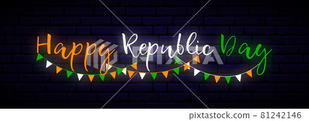 Happy India Republic Day neon horizontal banner.  81242146