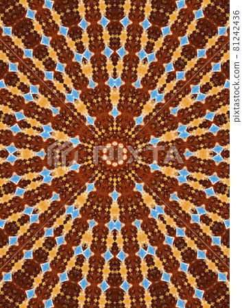 Illustration of a bright fractal kaleidoscope of flares and sun with spirals Vertical image. 81242436