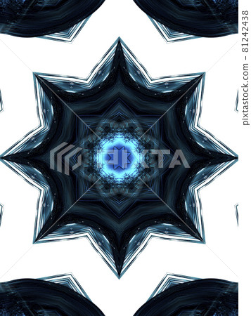 Blue neon pentagram on white background. Star kaleidoscope Vertical image. 81242438