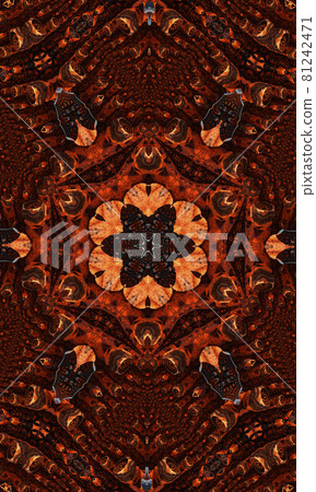 Ginger groovy kaleidoscope abstract seamless pattern with round kaleidoscopic glowing elements Vertical image. Ginger groovy kaleidoscope abstract seamless pattern with round kaleidoscopic glowing elements Vertical image. 81242471