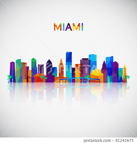 Miami skyline silhouette in colorful geometric style.  81242671