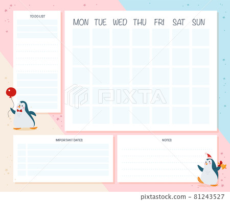 Monthly calendar planner page design template for children. 81243527