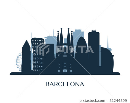 Barcelona skyline, monochrome silhouette. 81244899