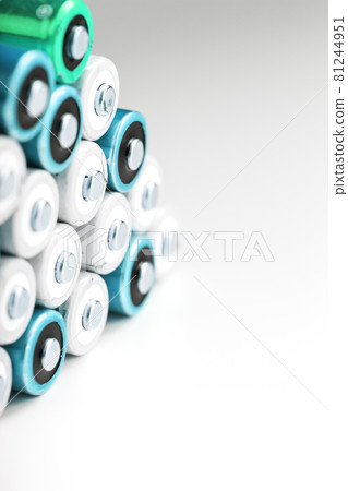 Pyramids of AA batteries on a white background with free space. Pyramids of AA batteries on a white background with free space. 81244951