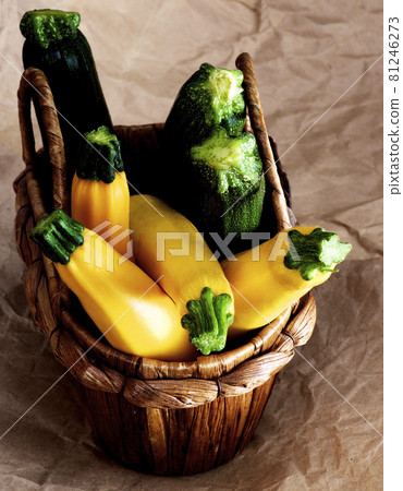Fresh Yellow and Green Zucchini 81246273