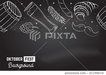 Oktoberfest Seamless Pattern on the chalkboard. Vector Illustration. Oktoberfest holiday background with beer, sausage, wheat, hop. For posters, banner to oktoberfest festival 81246619