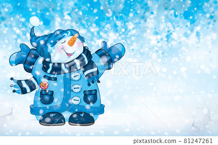 Vector happy snowman cartoon for winter holidays design. Vector happy snowman cartoon for winter holidays design. 81247261