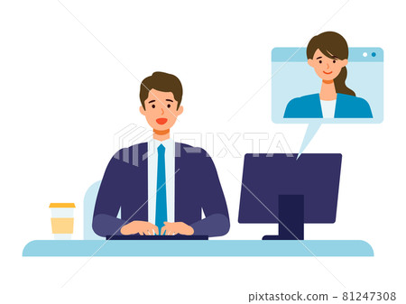 商人在工作和家裡使用個人電腦遠程辦公和解決問題的形象 81247308