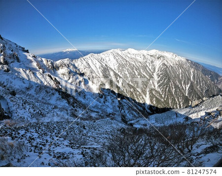 Mt. Utsugi in winter Kiso Komagatake from Komamine Hutte 81247574