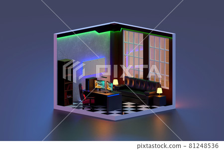 3d render Office room isometric., 3d illustration. 3d render Office room isometric., 3d illustration. 81248536