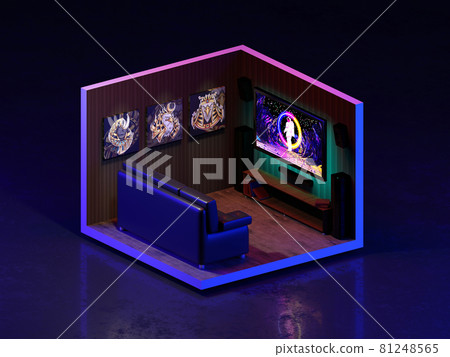 3d rendering Movie room isometric., 3d illustration. 3d rendering Movie room isometric., 3d illustration. 81248565