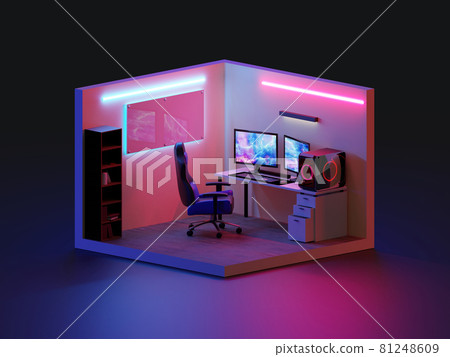 3d render gaming room isometric., 3d illustration. 81248609
