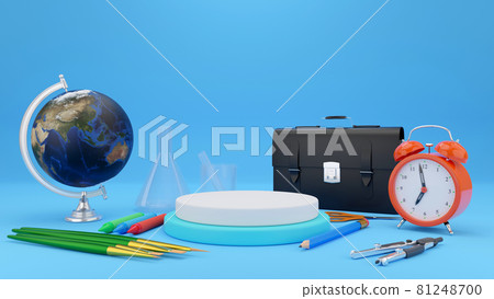 Back to school concept on yellow background., School supplies., 3d illustration. Back to school concept on yellow background., School supplies., 3d illustration. 81248700