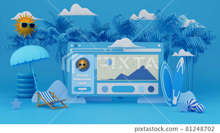 Summer display on website background. 3d render. 81248702