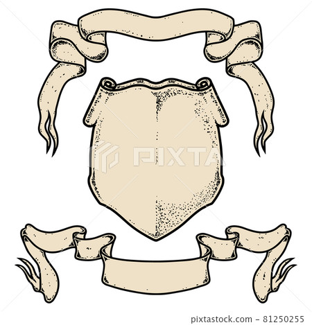 Vintage engraving ribbons and shield. Design elements for poster, emblem, sign, label. Vector illustration Vintage engraving ribbons and shield. Design elements for poster, emblem, sign, label. Vector illustration 81250255