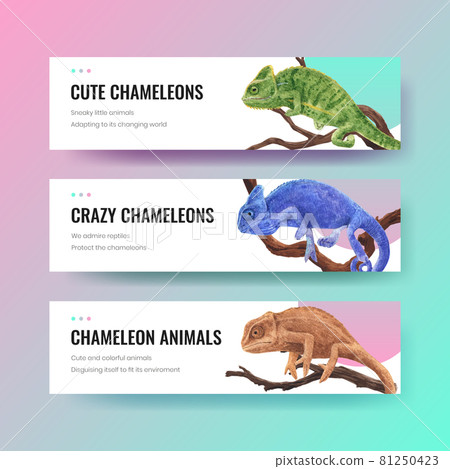 Banner template with chameleon lizard concept,watercolor style Banner template with chameleon lizard concept,watercolor style 81250423