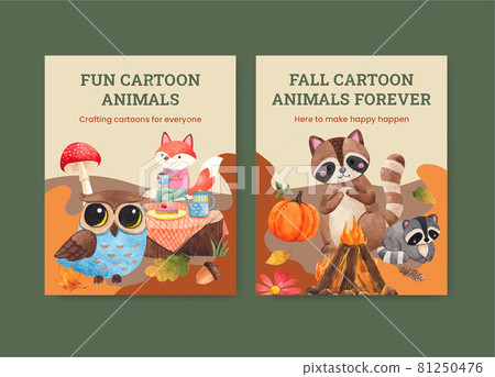 Cover book template with autumn animal concept,watercolor style Cover book template with autumn animal concept,watercolor style 81250476