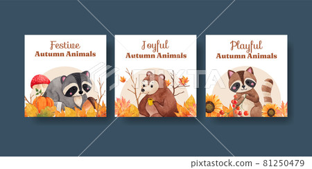 Banner template with autumn animal concept,watercolor style Banner template with autumn animal concept,watercolor style 81250479