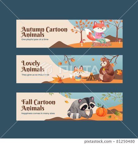 Banner template with autumn animal concept,watercolor style Banner template with autumn animal concept,watercolor style 81250480