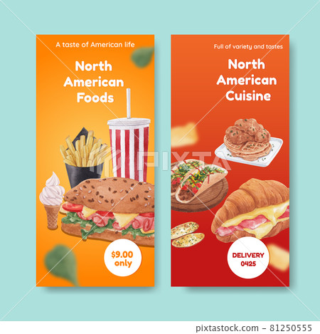 Flyer template with American foods concept,watercolor style 81250555