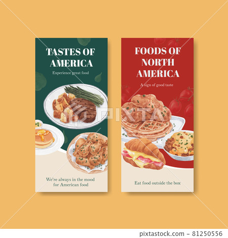 Flyer template with American foods concept,watercolor style Flyer template with American foods concept,watercolor style 81250556
