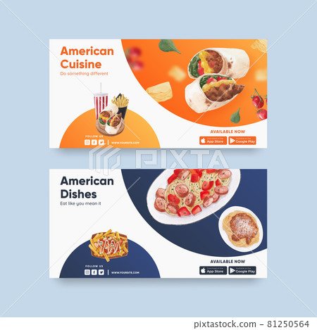 Twitter template with American foods concept,watercolor style Twitter template with American foods concept,watercolor style 81250564