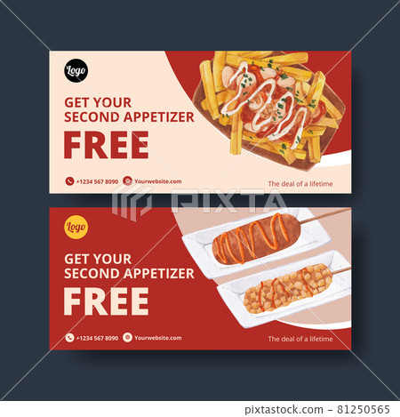 Voucher template with American foods concept,watercolor style Voucher template with American foods concept,watercolor style 81250565