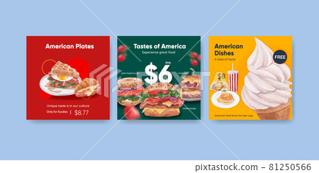 Banner template with American foods concept,watercolor style Banner template with American foods concept,watercolor style 81250566