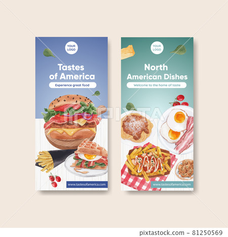 Flyer template with American foods concept,watercolor style Flyer template with American foods concept,watercolor style 81250569