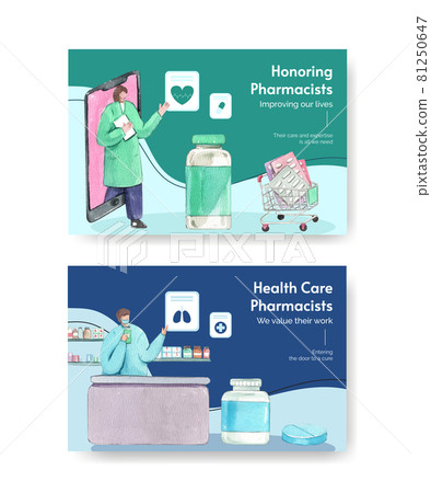 Facebook template with world pharmacists day concept,watercolor style Facebook template with world pharmacists day concept,watercolor style 81250647