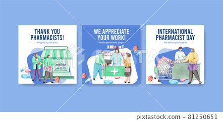 Twitter template with world pharmacists day concept,watercolor style Twitter template with world pharmacists day concept,watercolor style 81250651