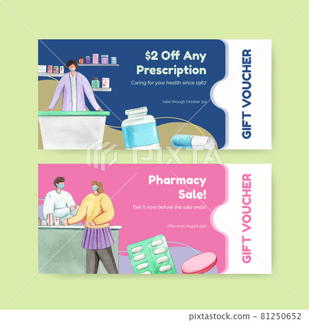 Voucher template with world pharmacists day concept,watercolor style Voucher template with world pharmacists day concept,watercolor style 81250652