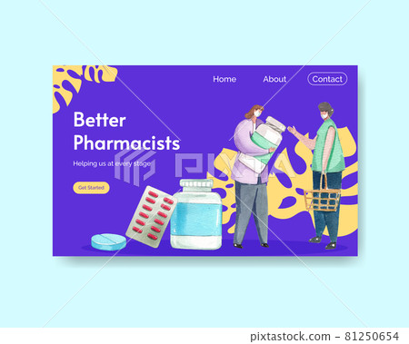 Website template with world pharmacists day concept,watercolor style 81250654