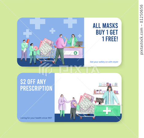 Voucher template with world pharmacists day concept,watercolor style 81250656