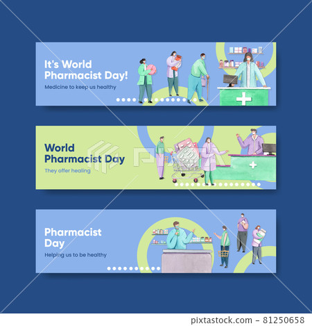 Twitter template with world pharmacists day concept,watercolor style 81250658