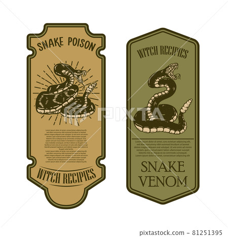 Halloween snake poison. Bottle label template. Design element for poster, card, banner, sign. Vector illustration Halloween snake poison. Bottle label template. Design element for poster, card, banner, sign. Vector illustration 81251395