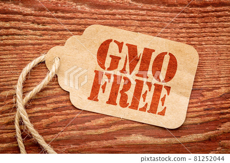 GMO free sign on paper price tag 81252044