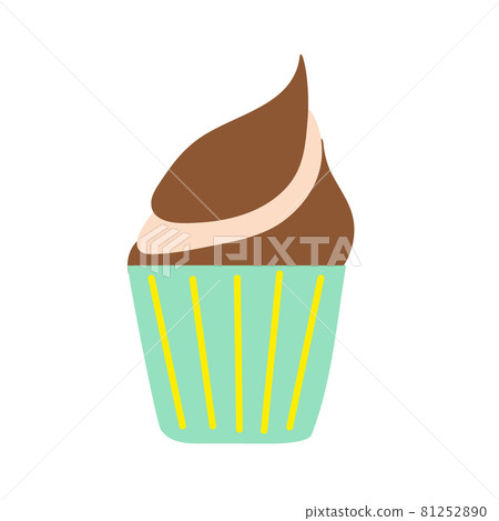 Colored cupcake in a cupcake with chocolate cream on an isolated background. Baking desserts. Tea time. Design elements. Unhealthy food. Flat illustration. 81252890