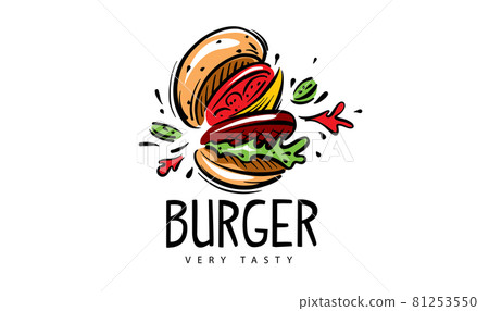 Hand drawn vector burger logo on white background 81253550