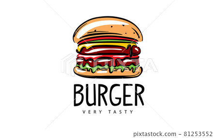 Hand drawn vector burger logo on white background - Stock