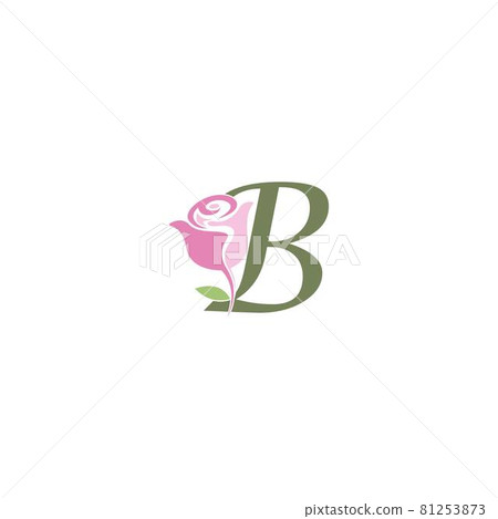 Letter B With Rose Icon Logo Vector Template - Stock Illustration ...