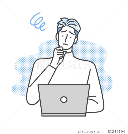 一個人在筆記本電腦前思考 一個人在筆記本電腦前思考 81254194