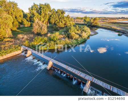 river diversion dam - aerial view river diversion dam - aerial view 81254698