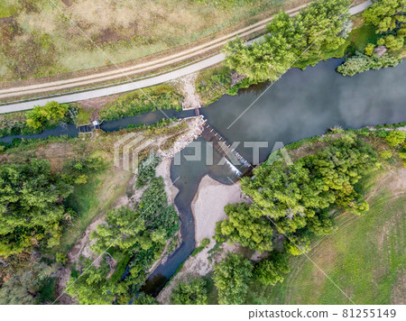 river diversion dam - aerial view river diversion dam - aerial view 81255149