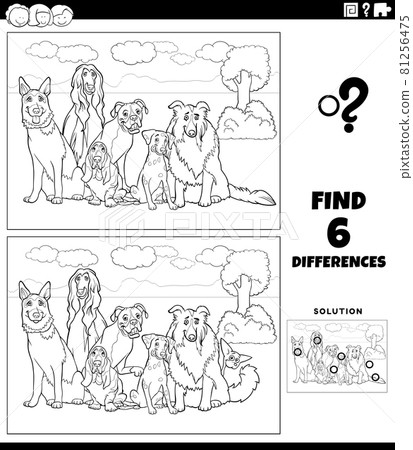 differences game with comic purebred dogs color book page 81256475