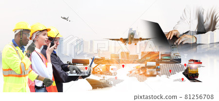 The world logistics  background or transportation Industry or shipping business, Container Cargo  shipment , truck delivery, airplane , import export Concept 81256708