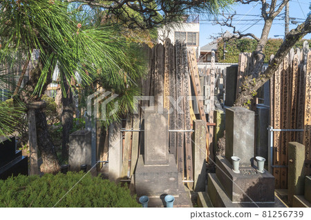 [谷中，東京] 立於長安寺墓地的日本現代畫家卡諾·法蓋的墓碑和佛塔。 81256739